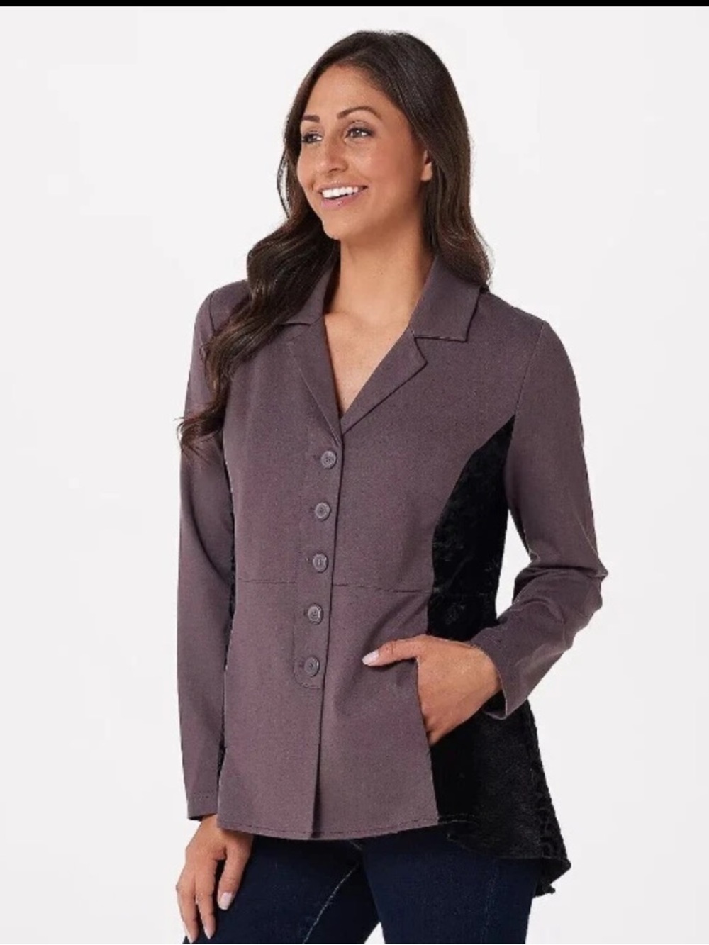 LOGO Lavish by Lori Goldstein Stylist Ponte Jacket Size Large Mixed Trim Inserts